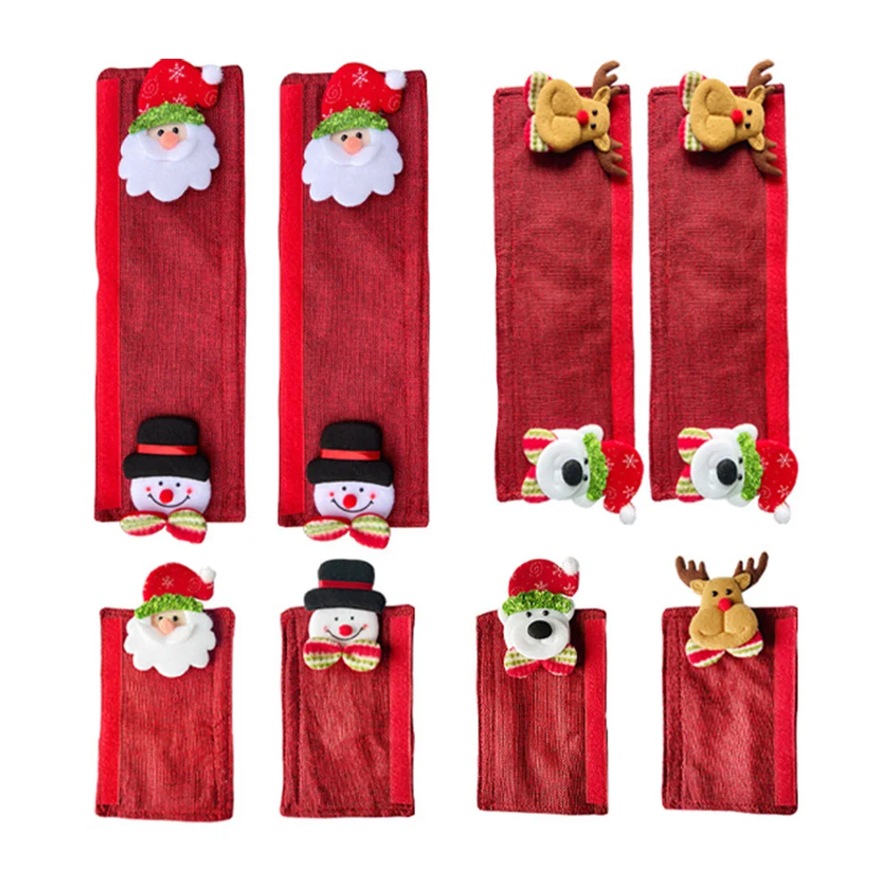 

8pcs Refrigerator Handle Covers Elk Design Kitchen Appliance Decor Xmas Fridge Handle Gloves Oven Microwave Protector Home Decor