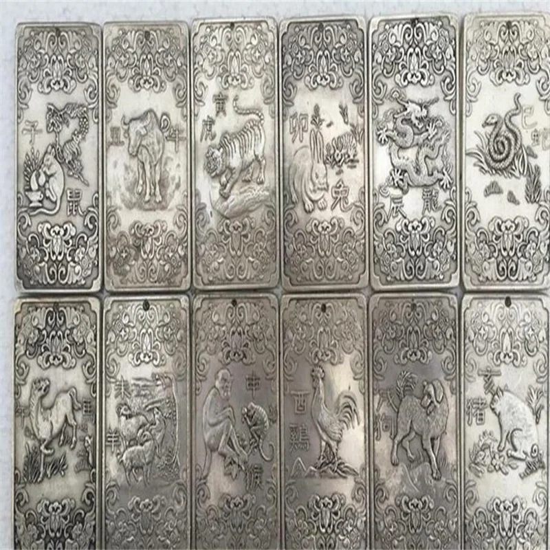 

Old Chinese Chinese Twelve Zodiac tibetan Silver Bullion thanka amulet