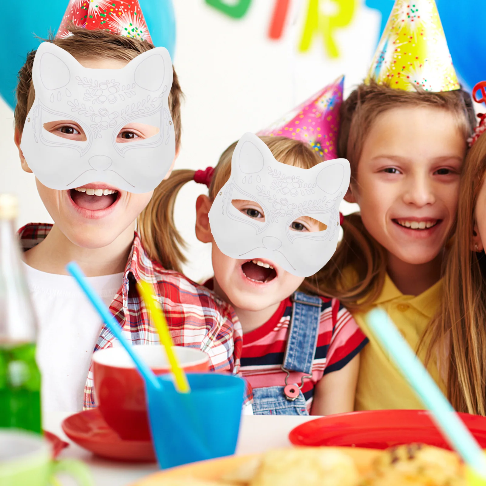 

Blank Paper Mask Cat to Decorate Cosplay Diy Shaped Animal Themed Cartoon Party Masks For