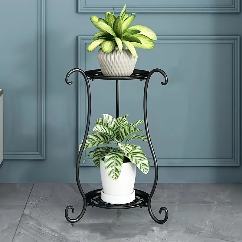 Elegant Double-Layered Metal Flower Rack Stand - Multi-Layer Floor Standing Plant Display with Modern European Style for