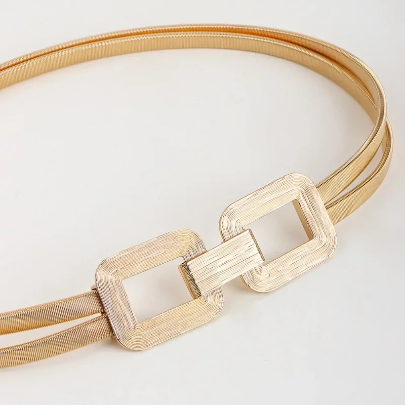 Waist Chain Women's New Double Layer Spring Chain Geometric Metal Buckle Versatile Fashion Decoration Dress Gold Belt