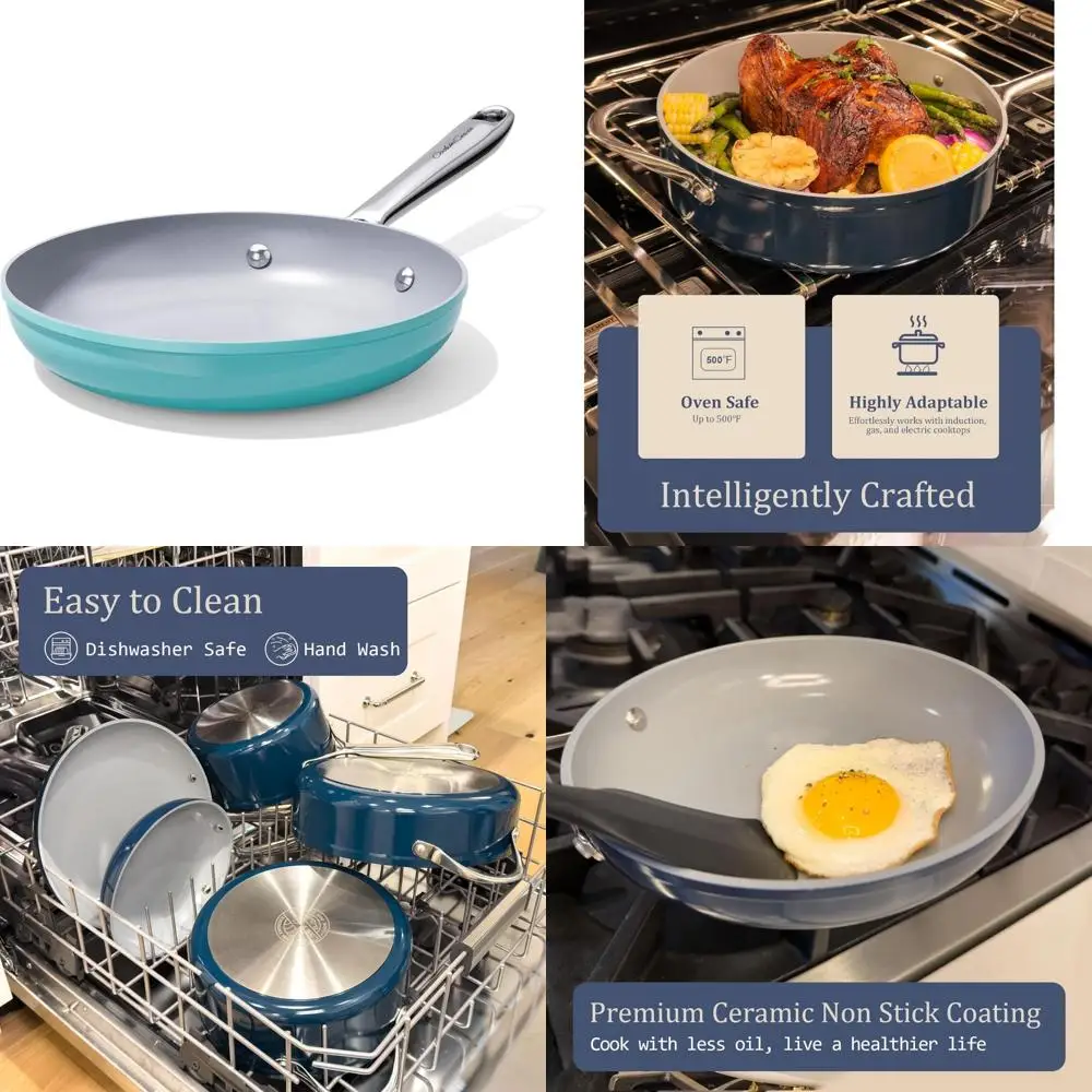 

Керамическая сковорода с антипригарным покрытием — 10 дюймов, подходит для всех варочных панелей, без ПТФЭ/ПФА/ПФА, выравнивающая распределение тепла, безопасная в духовке до 500 шт. °