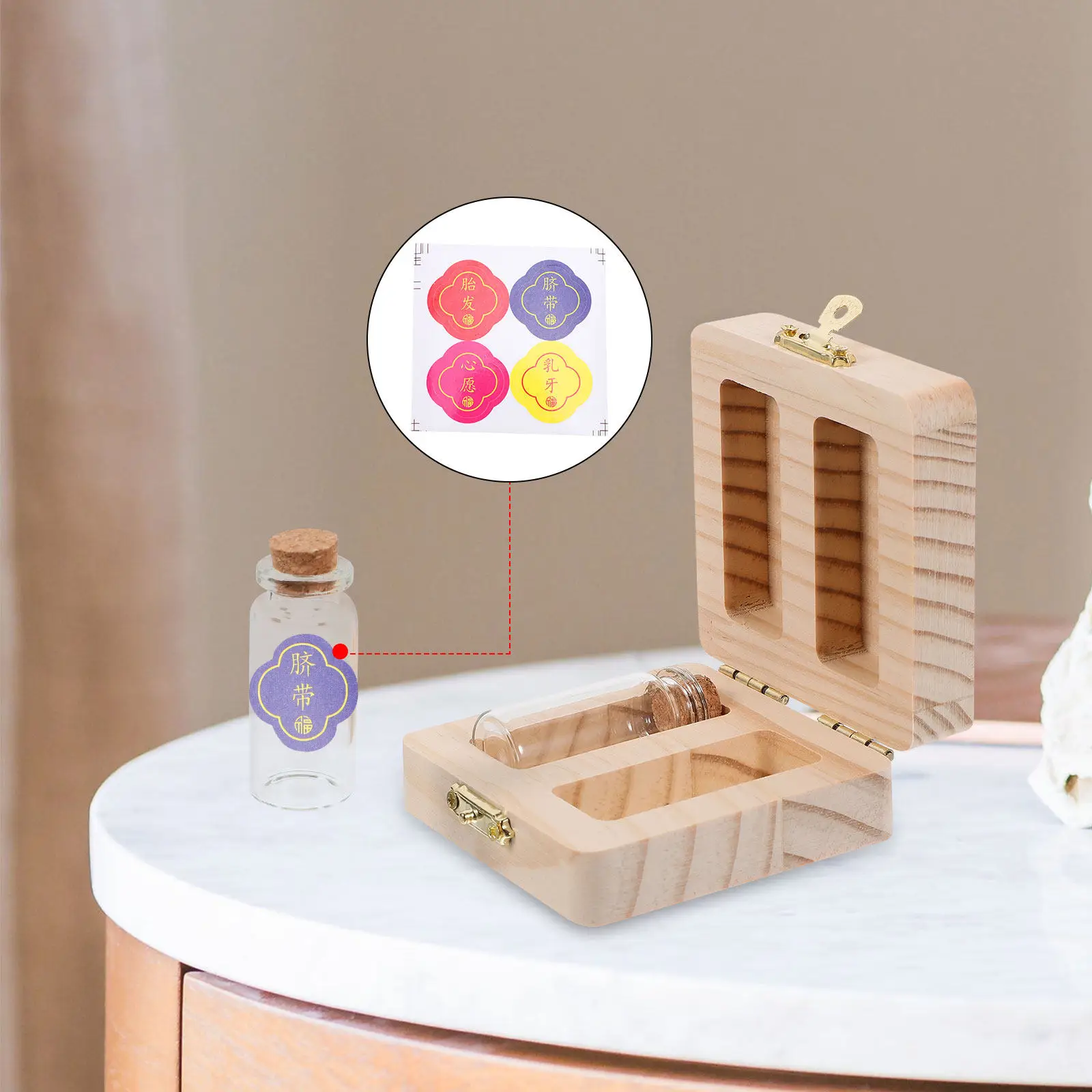 Wooden Fetal Hair & Baby Teeth Keepsake Box – Natural Wooden Memory Storage Organizer for Newborn Keepsakes