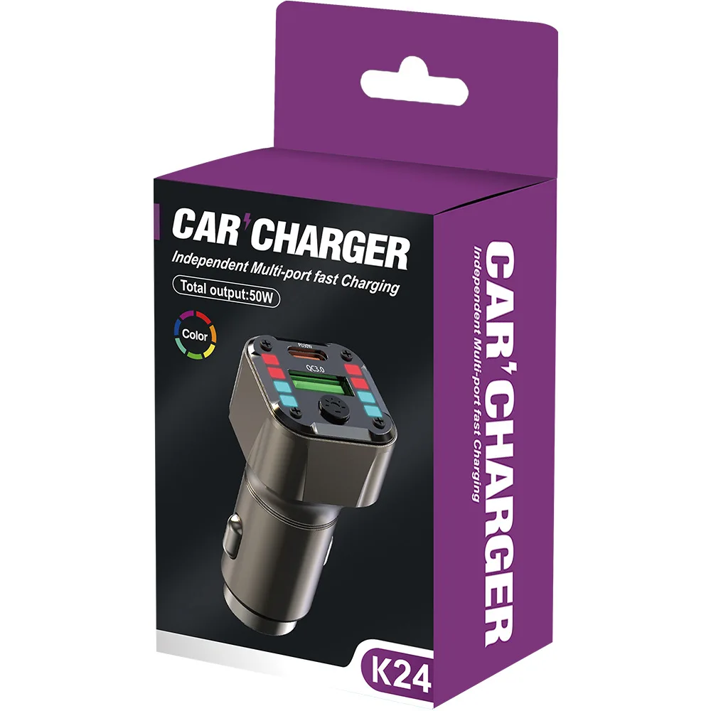 

K24 Metal Mini Voice-activated Car Mobile Phone Charger PD 30W Super Fast Charger for iPhone Huawei Xiaomi Car Charger