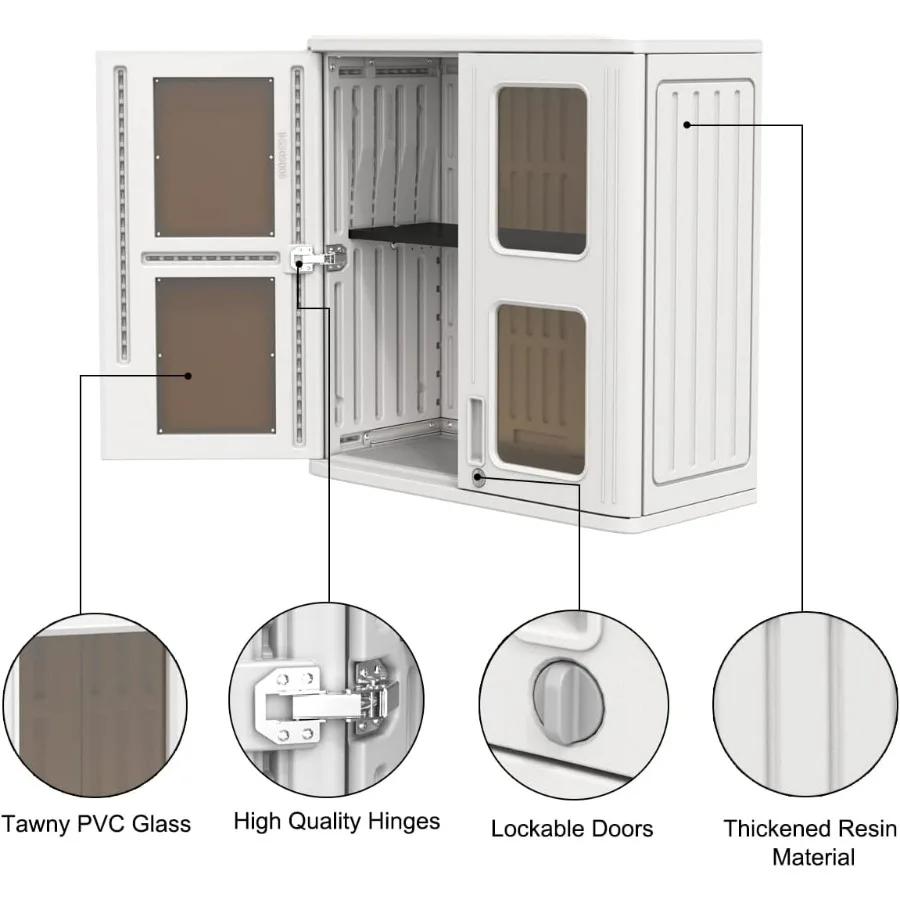 خزانة تخزين خارجية مثبتة على الحائط للمرآب وغرفة الغسيل مع هيكل من الراتنج المقاوم للماء تتضمن أبواب وقابلة للتعديل #4