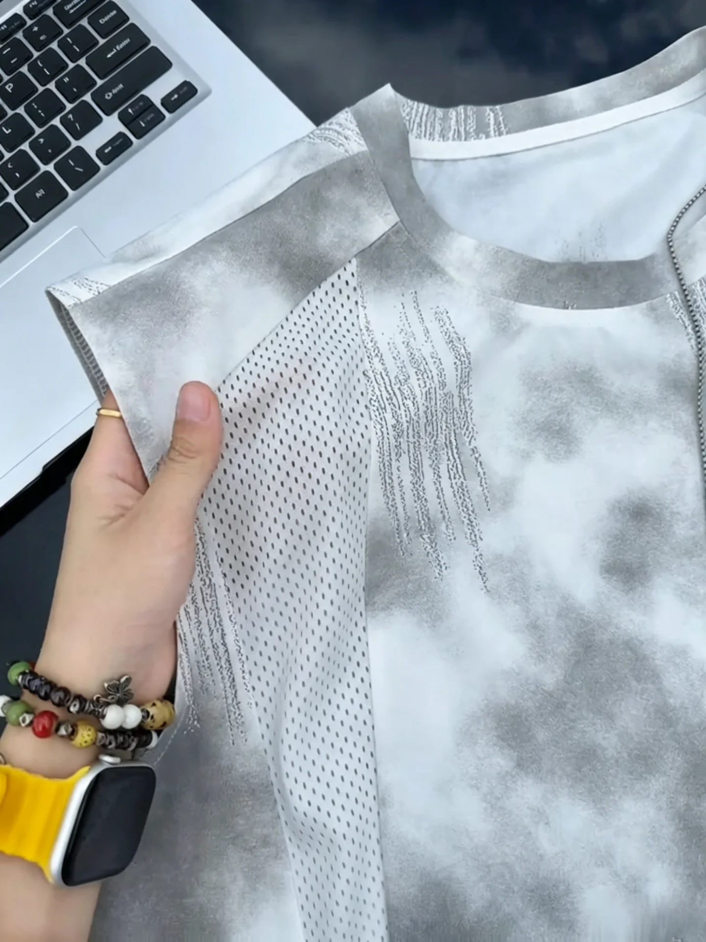 White Quick Dry Tie Dye Mesh Vest Men Summer Thin Sleeveless Fitness Sport Shoulder Design Polyester Fiber Breathable Outerwear