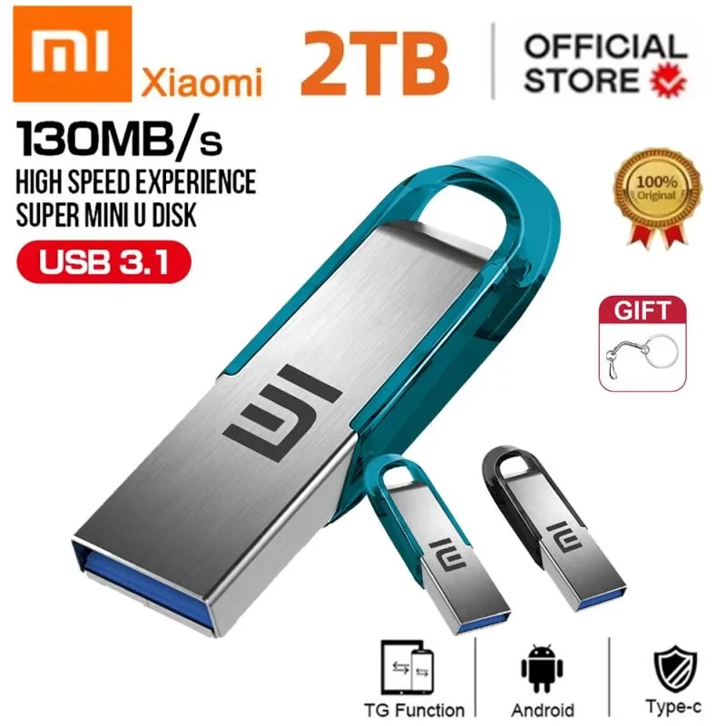 Xiaomi 2TB Flash Drive USB3.2 High Speed Transfer Metal Type C U Flash SSD Portable Mini Flash Drive Memory Waterproof U Drive