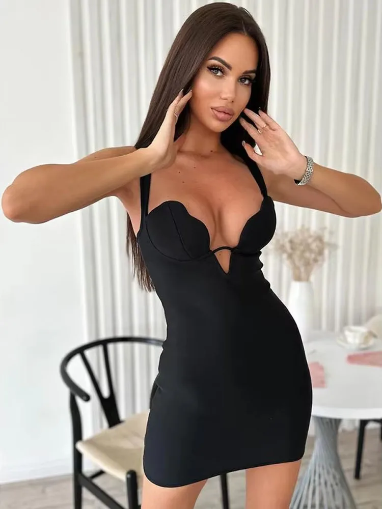 

Сексуальное короткое платье с V-образным вырезом, асимметричным краем, без рукавов, с вырезами на спине, облегающее, для вечеринок и клубов, мини-платье для мероприятий