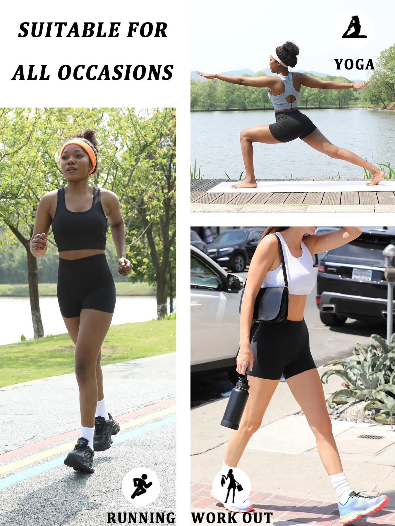 5팩 여성용 고탄력 바이커 쇼츠, 슈퍼 소프트 방수 요가 러닝 사이클링 운동 헬스 피트니스 액티브웨어 타이츠