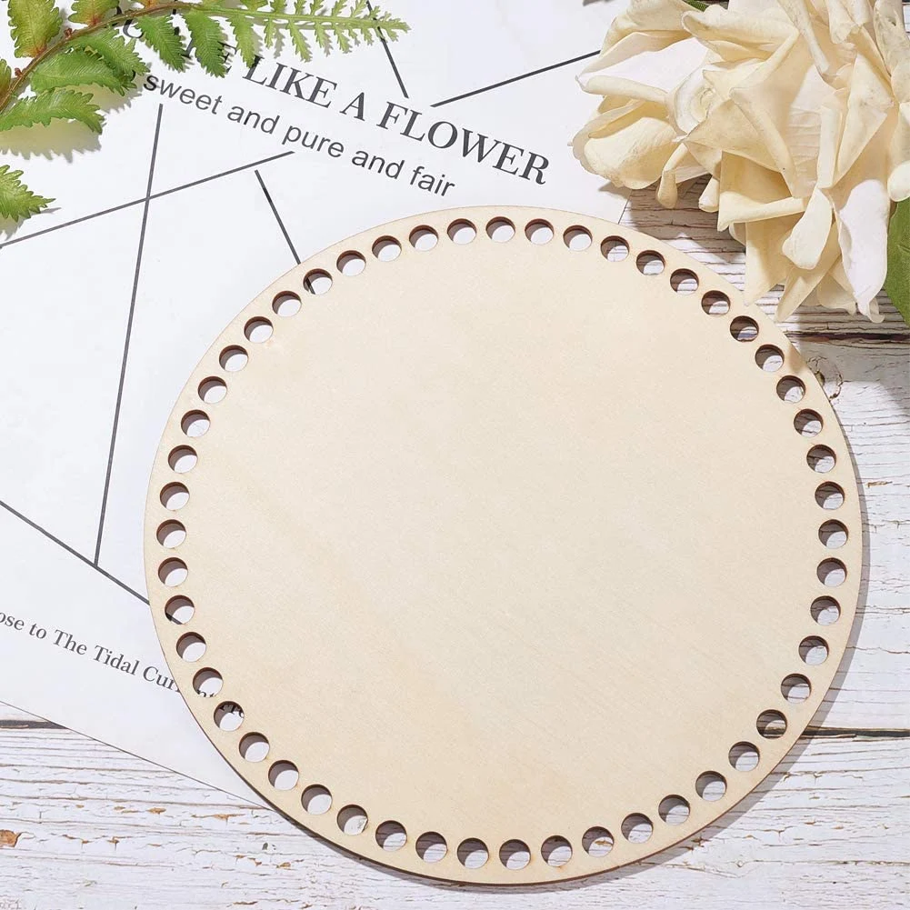 Fondo del cesto in legno naturale da 20cm con foro, Base in legno vuoto circolare per maglieria fai da te borsa all'uncinetto fondo Shaper Craft