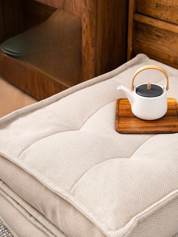 For Linen Floor Pouf with Back Support, Thickened Tatami Cushion, Non-Removable Lazy Sofa for Home