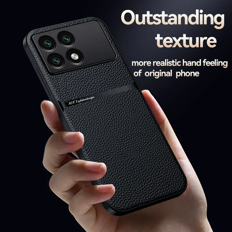 Car Magnetic Holder Leather Back Cover For Xiaomi Poco X6 Pro X6Pro 5G 2024 2311DRK48G 6.67