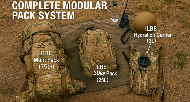 Military ILBE Laser Cut Tactical Backpack 1000D Waterproof With Hydration Pack & Radio Pouch 120L Capacity Camo