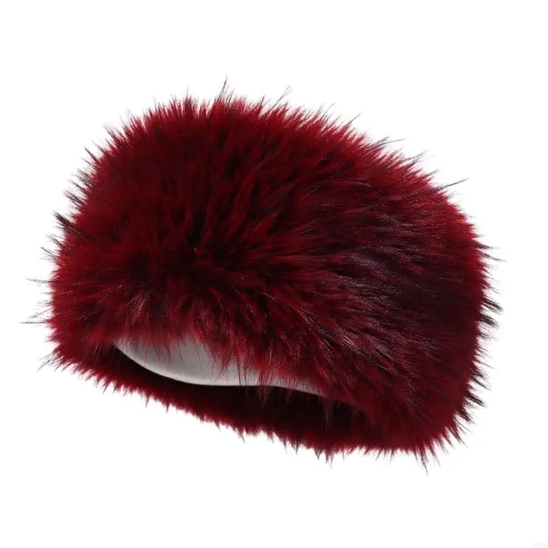 Faux Plush Ear Warmer Hair Band Headband with Wide Forehead Coverage, Long-Pile Texture and Flexible Elastic Structure for Y08E