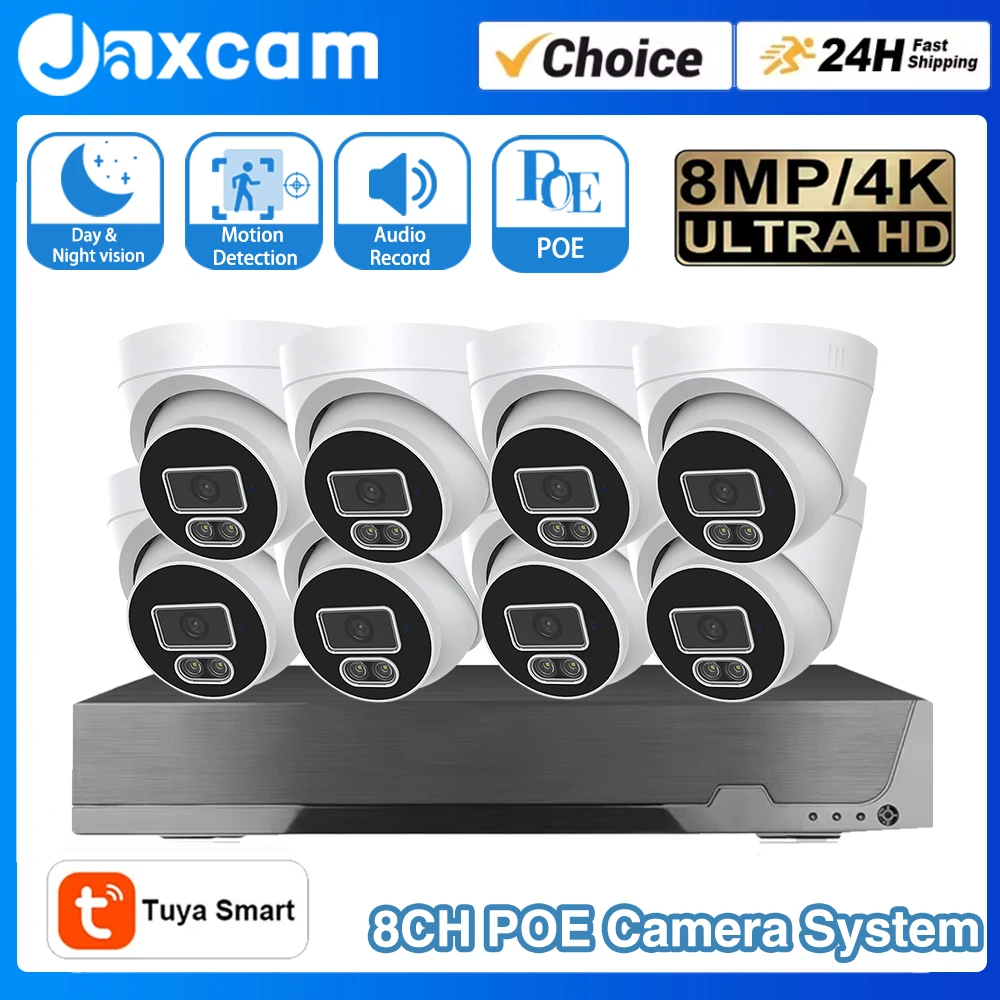 

Tuya H.265 8CH 8MP POE IP-камера Система 4K HD Камера безопасности Двустороннее обнаружение звука Набор наружного видеонаблюдения