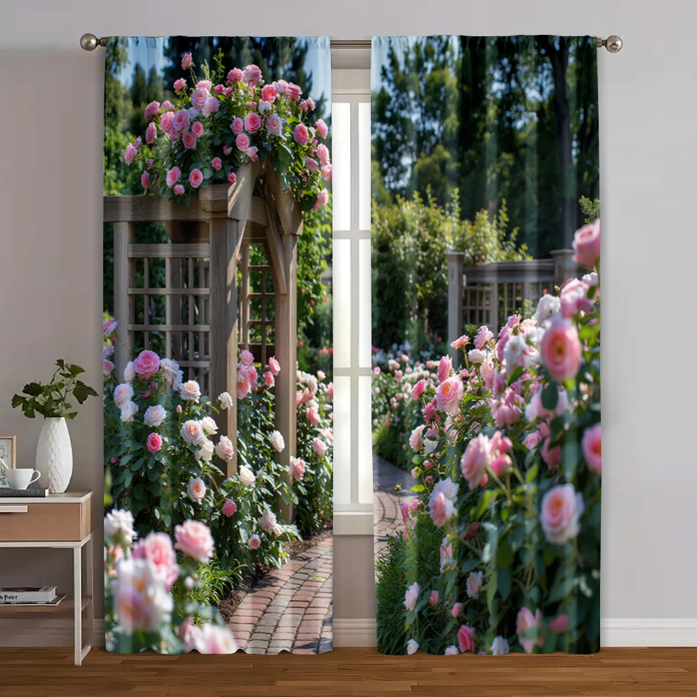 

2pcs, Curtain Fabric Spring Flower Garden Durable 100% Polyester Fabric (without rod) Home Decor Use for Bedroom, Living Room,
