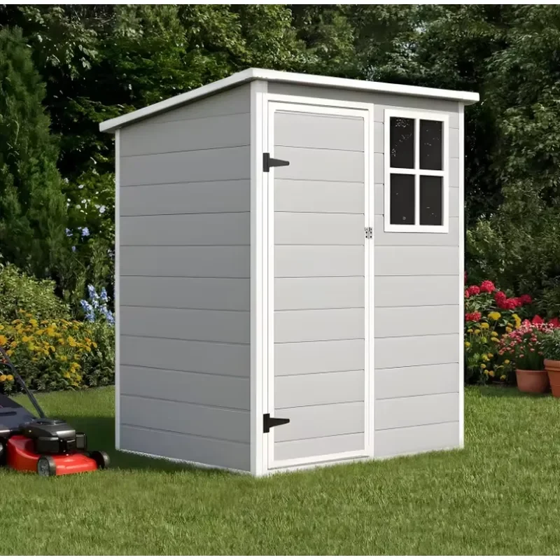 Floor Foundation Slop Roof Resin Outdoor Storage Shed Grey Plastic Garden Shed with Lockable Door for Backyard Lawn