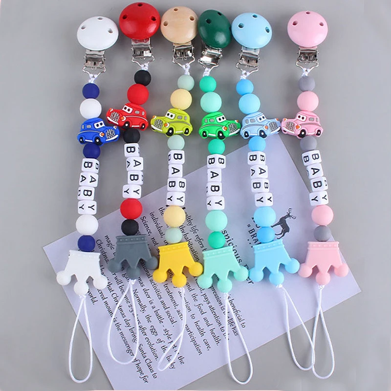 Custom Letter ชื่อรถเด็ก Pacifier โซ่คลิป Teether จี้สำหรับทารก Chew Leash หัวนมผู้ถือ Teether ของเล่นของขวัญ