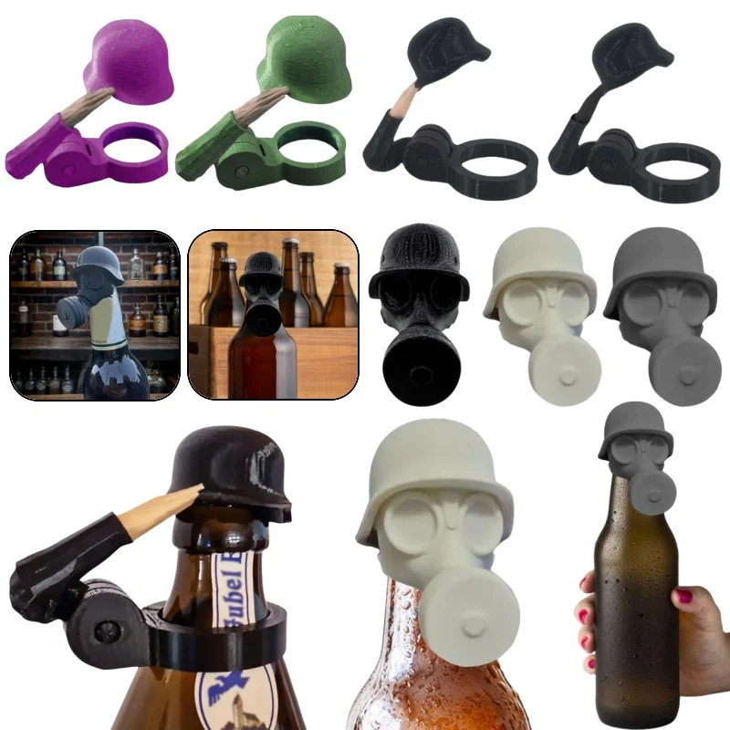 Helmet Craft Beer Bottle Caps Reusable Gas Mask Beer Bottle Cap Soldier Salute Beer Bottle for Liquor Preservation Dustproofing