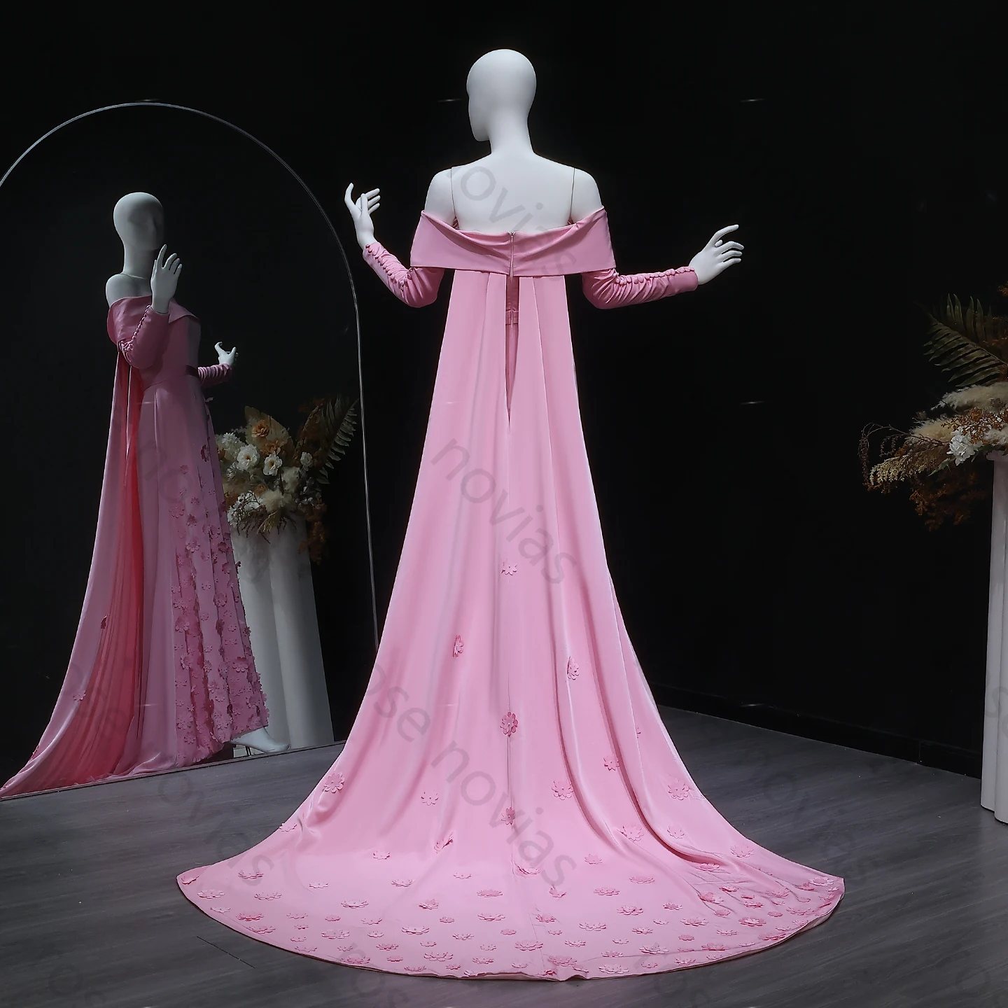 Sharon Said – robe de soirée droite rose de luxe, haute qualité, fleurs 3D, épaules dénudées, robes de soirée de mariage personnalisées pour femmes