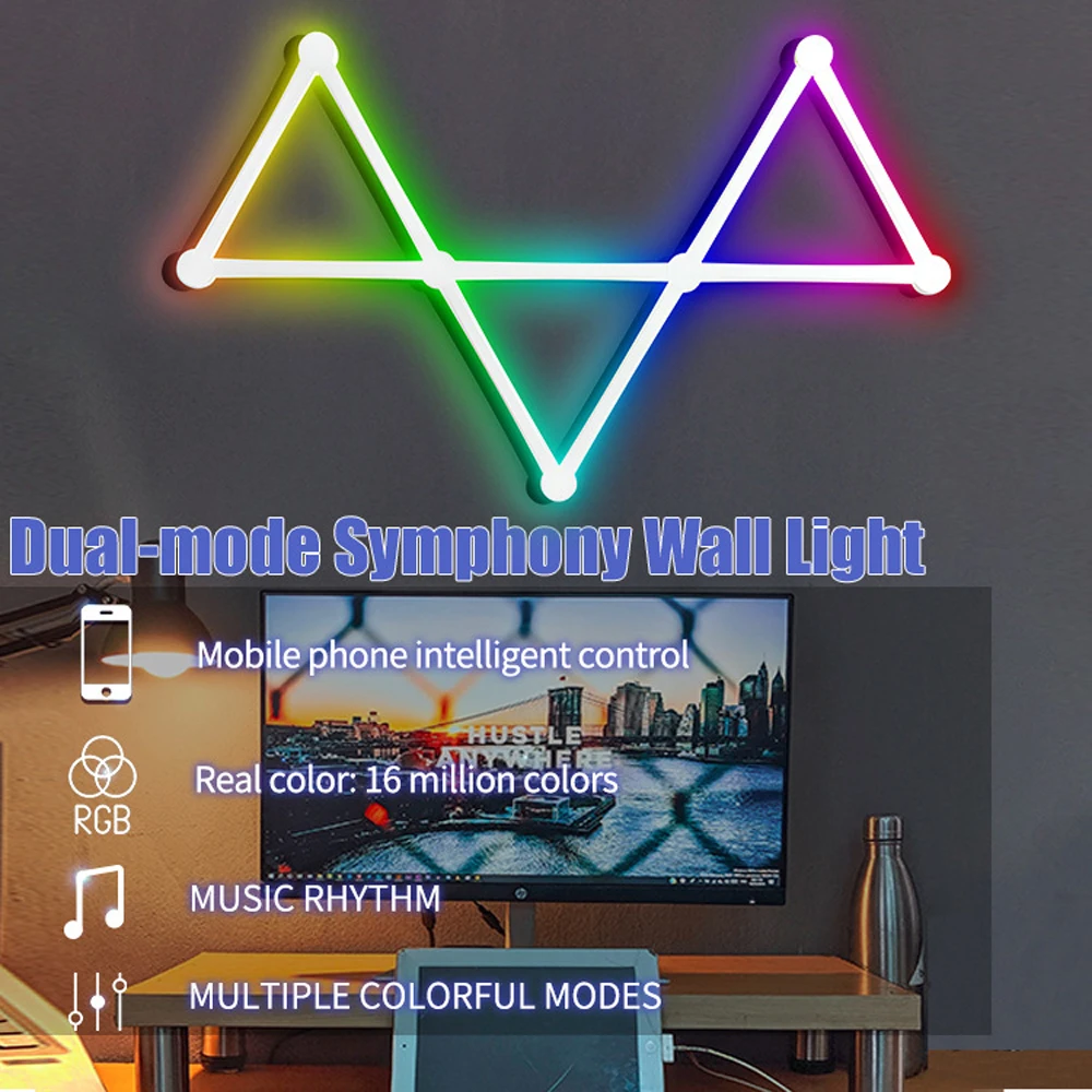 WIFI LED Smart Wall Lamp RGB Light Bar DIY Atmosphere Night Light APP Music Rhythm TV Backlight Bedroom Game Room Decoration