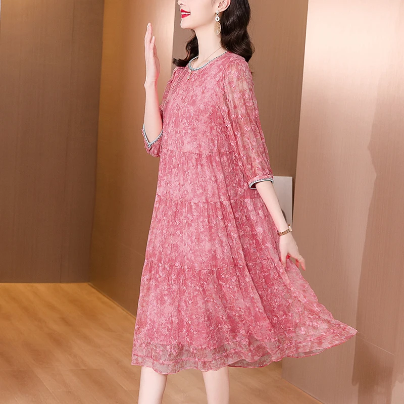 Pink Embroidery Floral Silk Sheer Sensual Sexy Dress for Women Summer Elegant Luxury Party Vestidos 2024 Korean Vintage Dresses