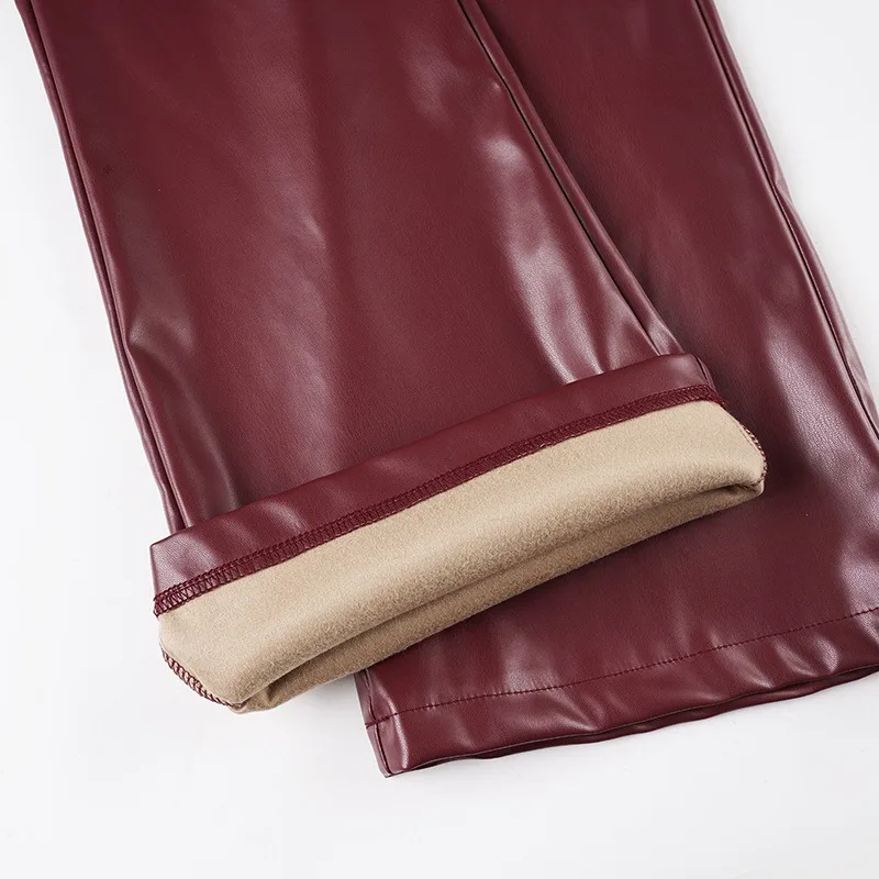 المسامير بولي Leather الجلود مضيئة السراويل النساء موضة مثير سستة منخفضة الخصر سليم التمهيد قطع بنطلون الخوخ الوركين كلوبوير قيعان غير رسمية #6