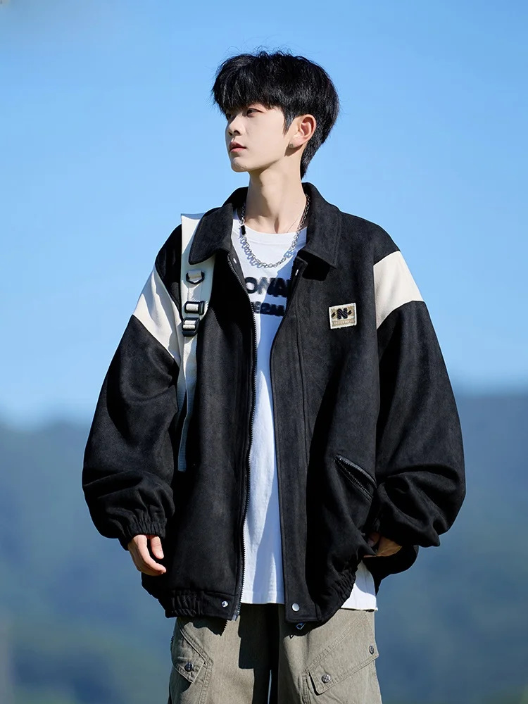 

Мужская замшевая бейсбольная куртка Wassup Happy, свободная повседневная верхняя одежда, осенне-зимнее модное пальто с отложным воротником