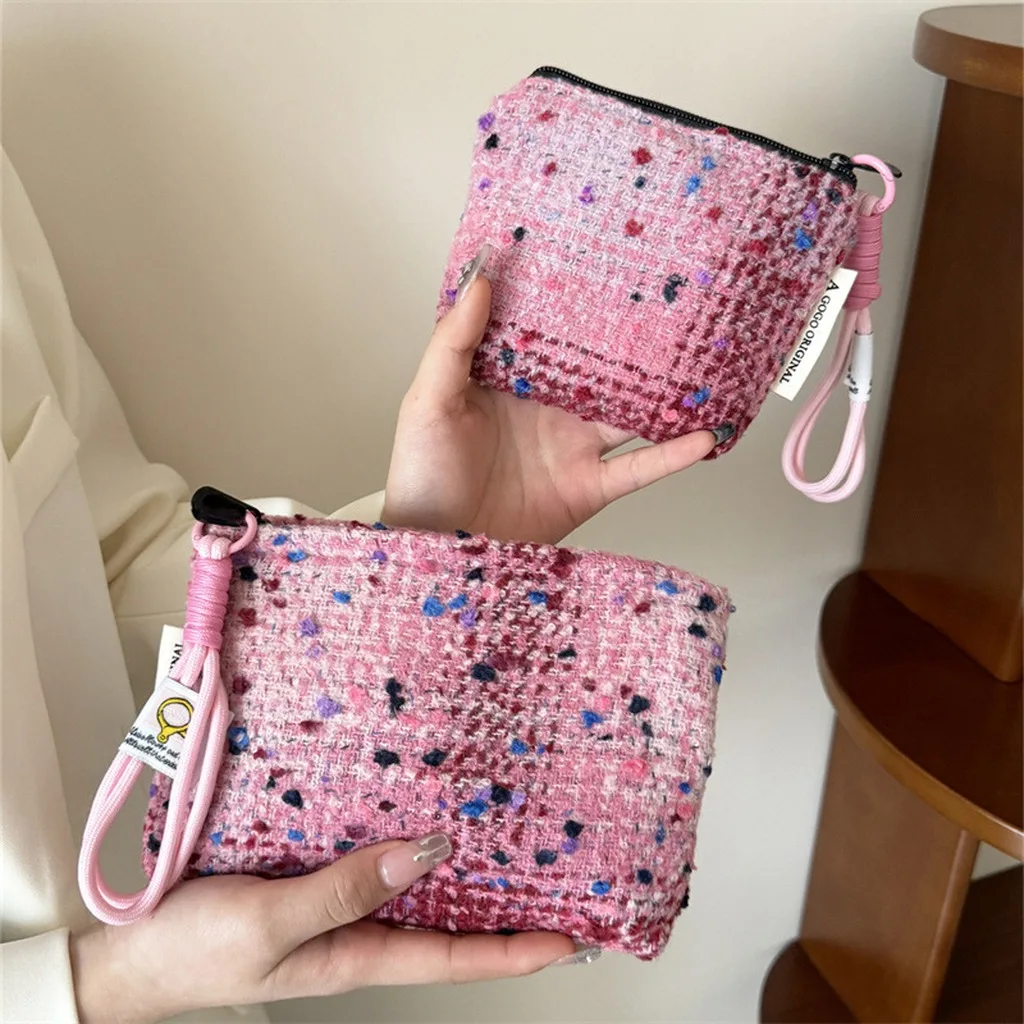 Skincare Storage Bag Urban Minimalist Women Cosmetic Bag Woven Tweed Cosmetic Bag Portable For Business Trip Women Skincare