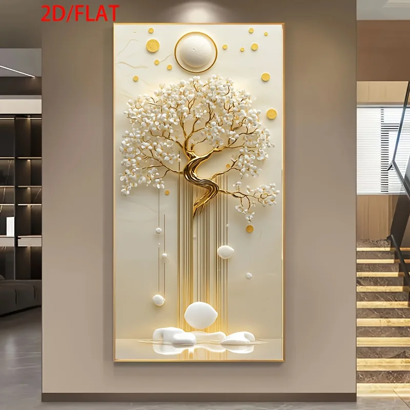 

2D Flat Large Modern Abstract Golden Tree & Starry Sky Canvas Wall Art Unframed Beige-Golden Canvas Prints for Living Room Decor