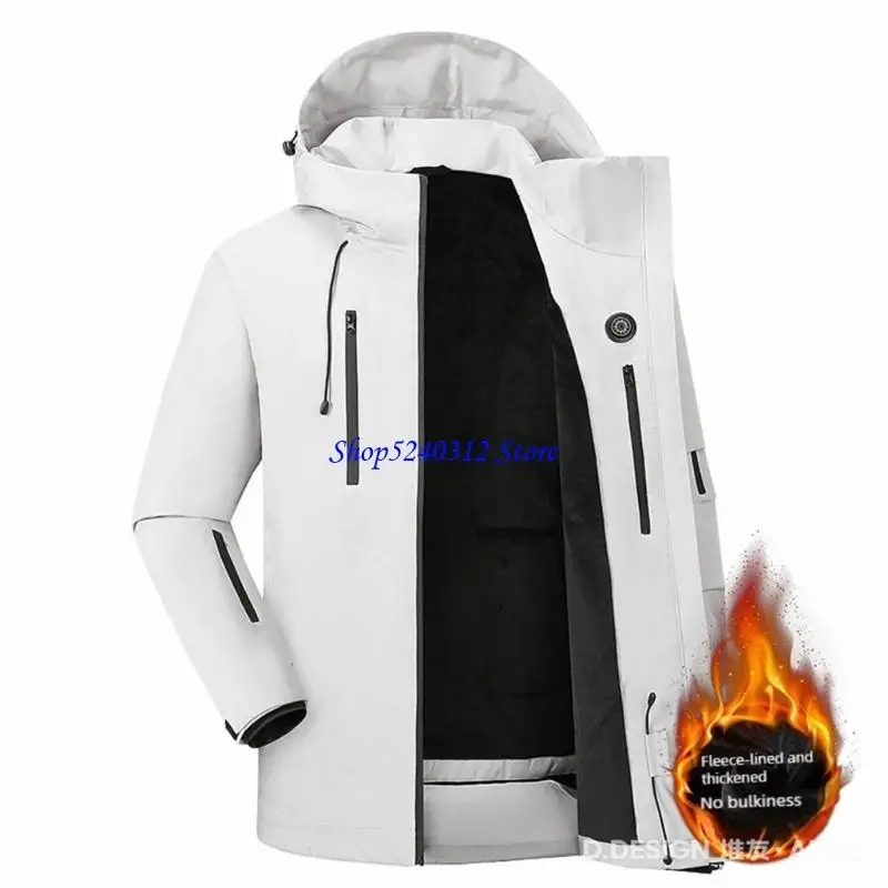 

634C Electric Heated Zip Up Hoodie for Outdoor Sports Unisex USB Powered 3 Heat Setting Windproof Heating Outerwear