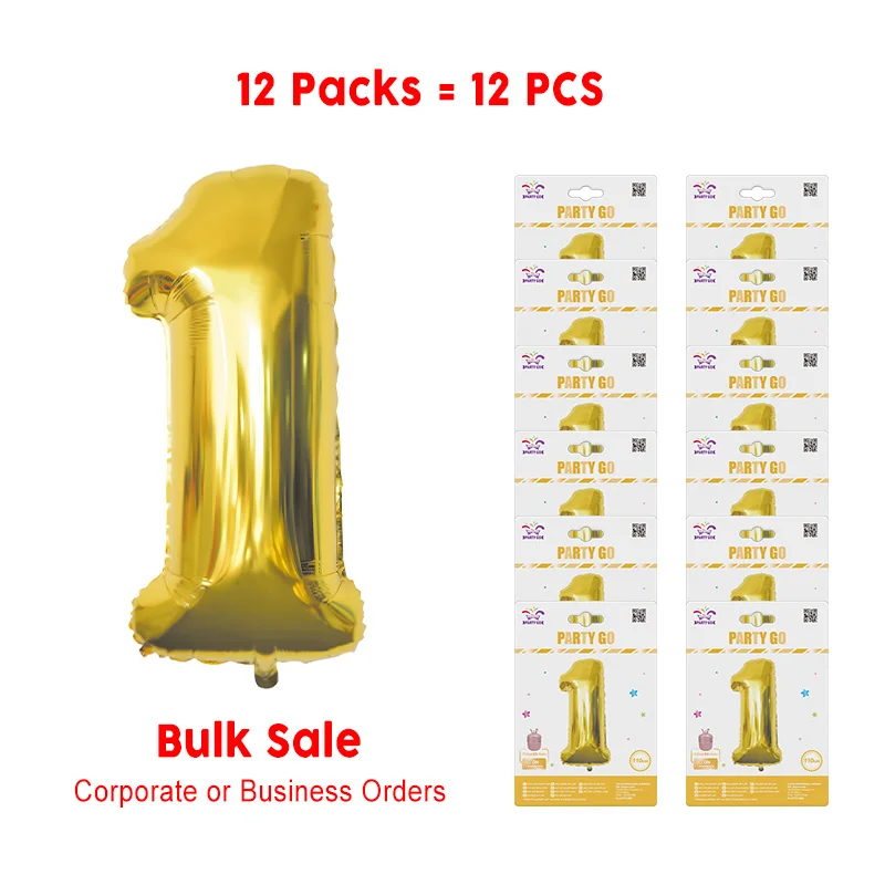 12 Pieces-43.3'' Decorative Gold Foil Number 1 Balloons 1pc/Pack 12 Packs