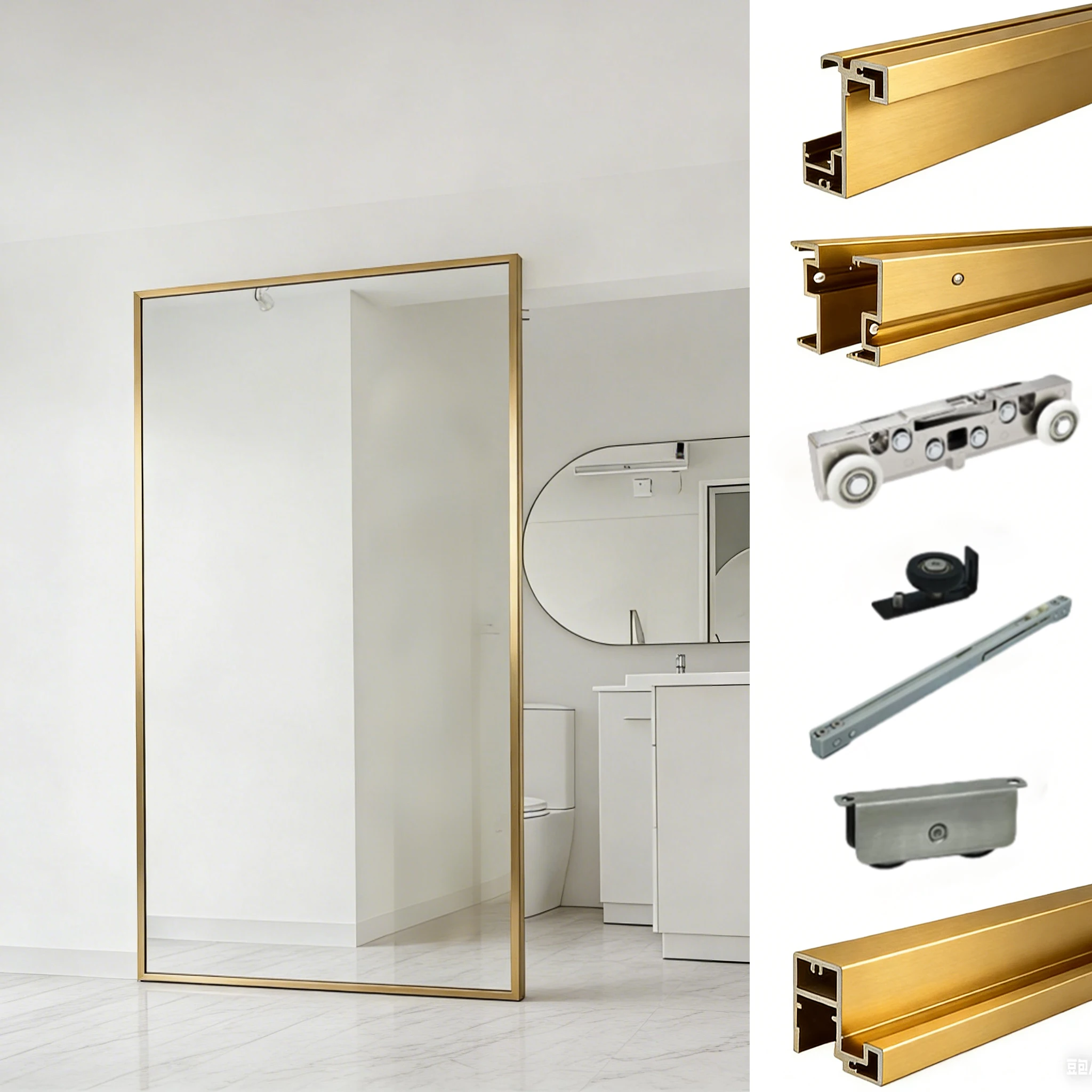 Gold Aluminum Frame Hidden Track Magic Ghost Sliding Door Invisible Soft Closing Sliding Door Sets Trackless Sliding Door Kits
