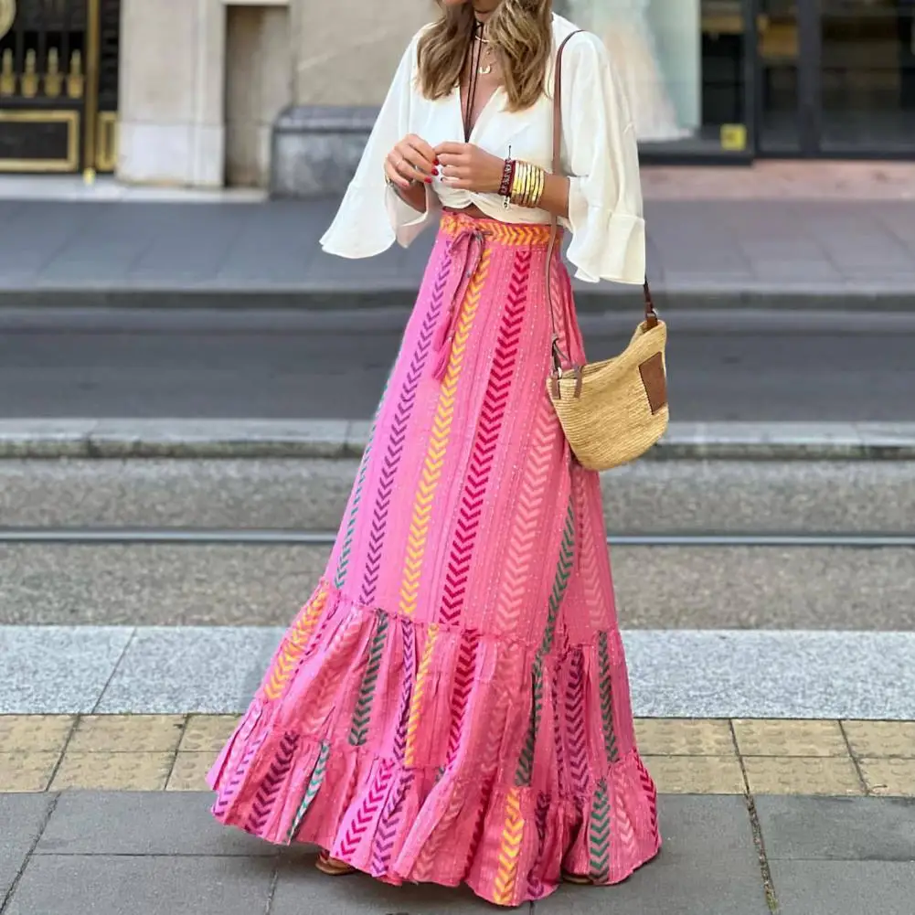 

Women Ruffle Skirt Soft Holiday Loose Women Casual Skirt Elastic Waist All-Match Loose Casual Maxi Skirt Streetwear faldas