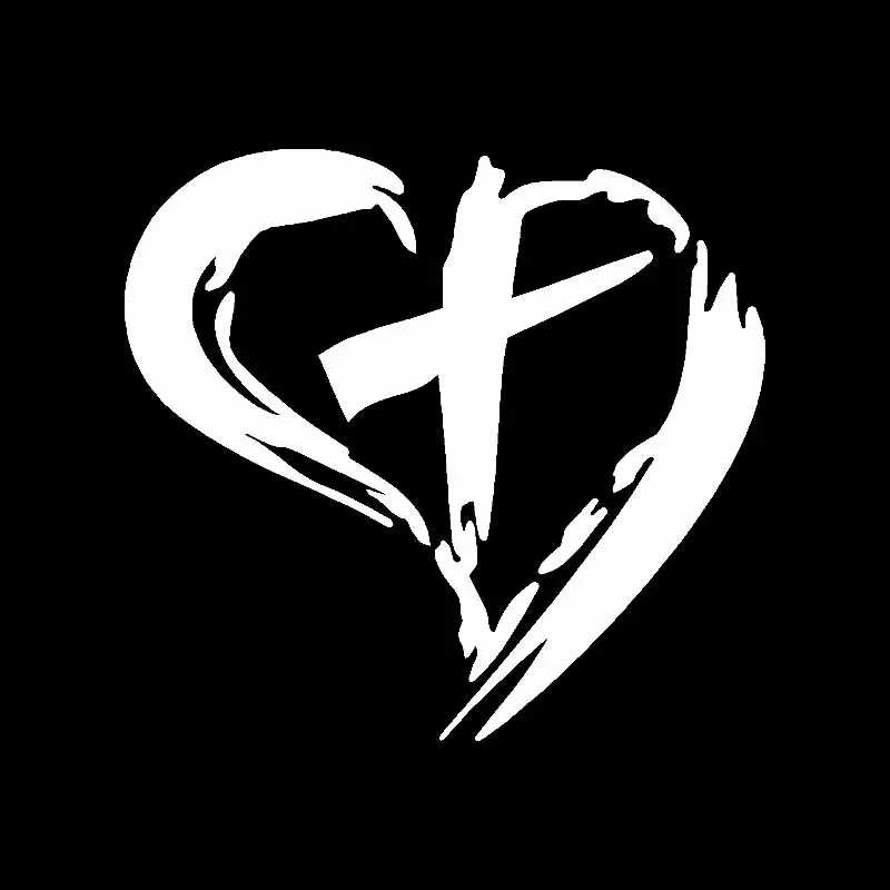 OFK  Cross With Heart Vinyl Decal Car Sticker Christ Christian Jesus Black/Silver