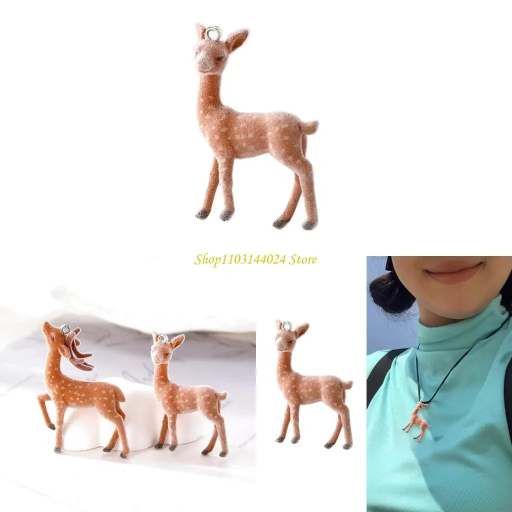 

N5KE Flocking Sika Deer Earring Charm Resin Christmas Elk Pendant for Keychains