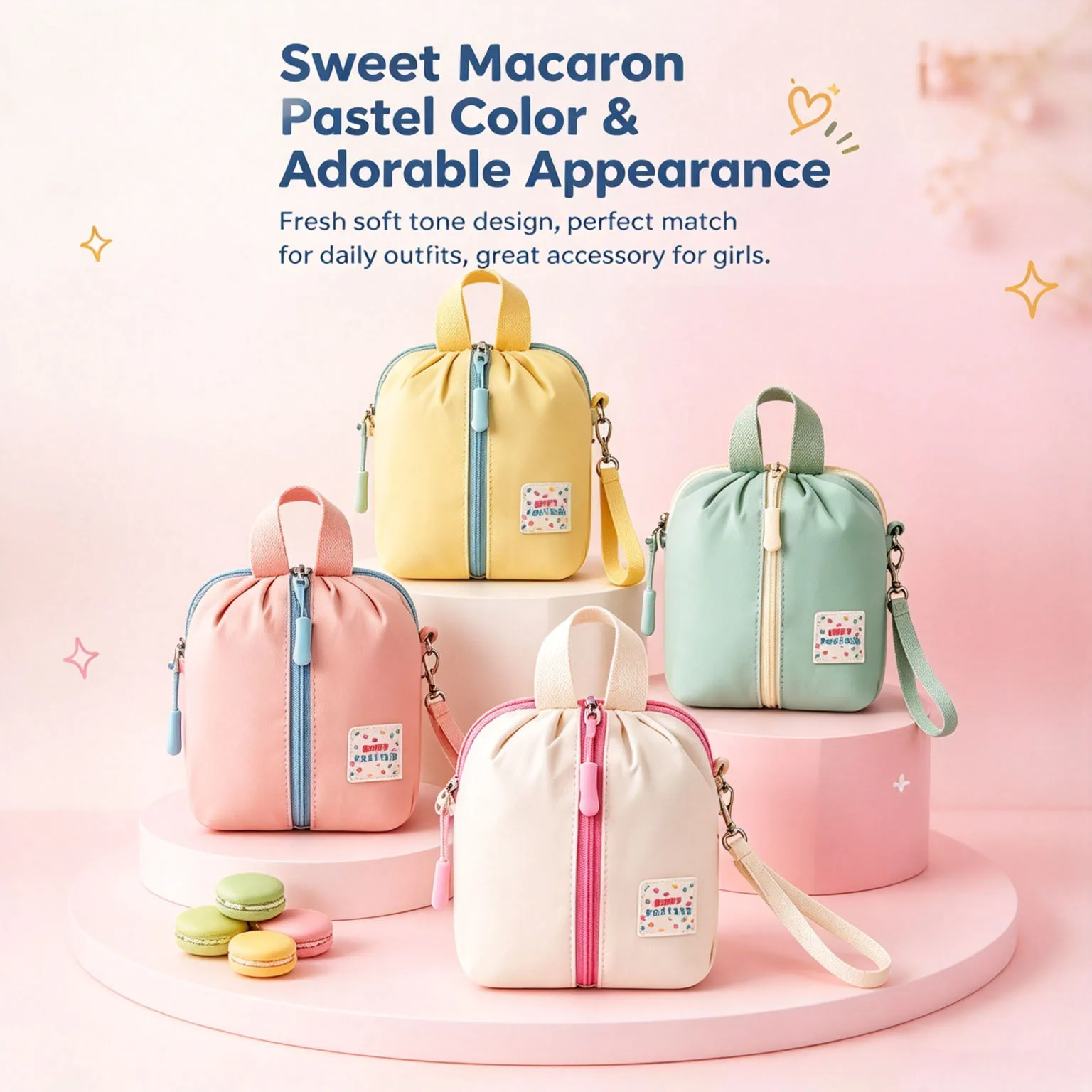 Cute Pastel Mini Makeup Bag Portable Cosmetic Storage Pouch with Handle Wristlet Lightweight Small Toiletry Bag for Daily Travel