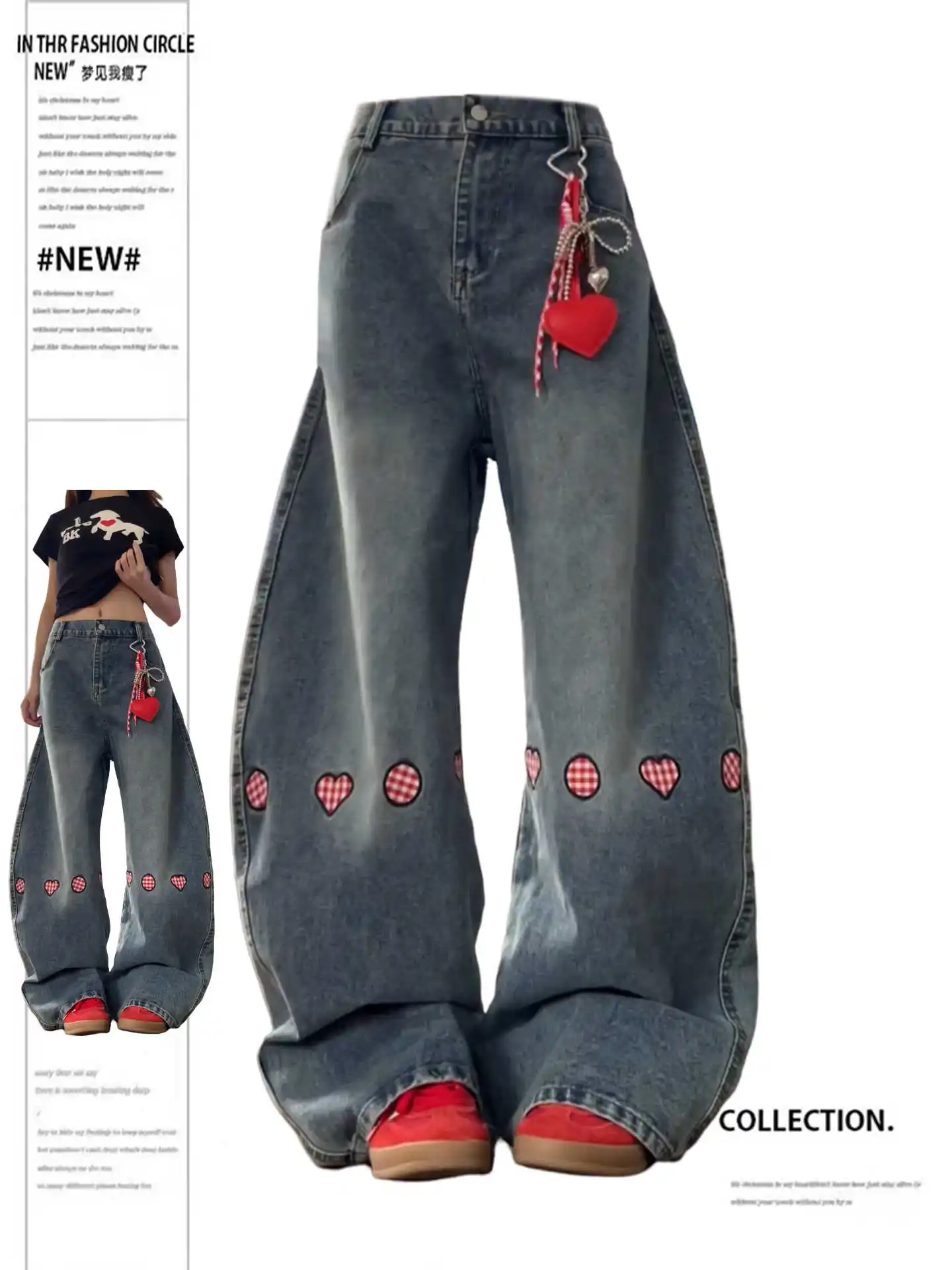 

Женские синие мешковатые джинсы с вышивкой Y2k, винтажные джинсовые брюки в стиле Харадзюку, японский стиль 2000-х годов, джинсовые брюки большого размера в стиле гранж, осень