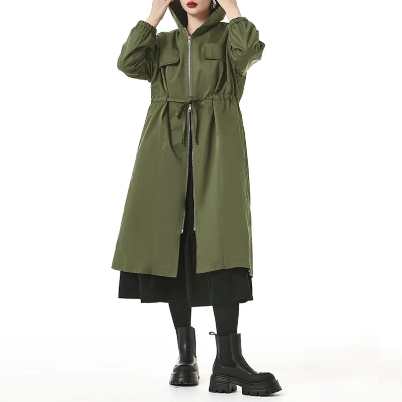 

SuperAen Korean Casual Hooded Long Sleeved Windbreaker 2024 Spring and Autumn New Loose Waist Long Coat