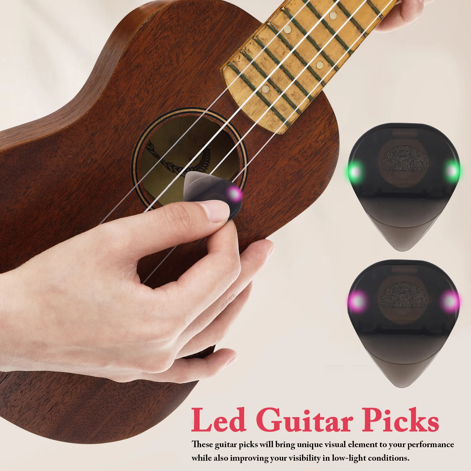 

2Pcs LED Lighted Guitar Picks Glowing Ukulele Picks Acoustic Electric Guitar Accessories Visual Performance Bass Picks,