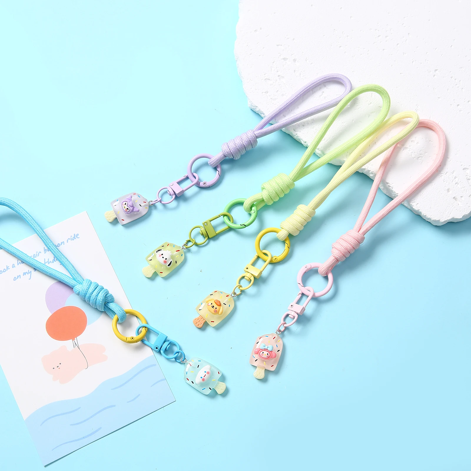 

1/2/5/10/20 pcs Candy Color Keychain Collision Short Lanyard for Cell Phone Hand Wrist Strap With Pandent for Men and Women