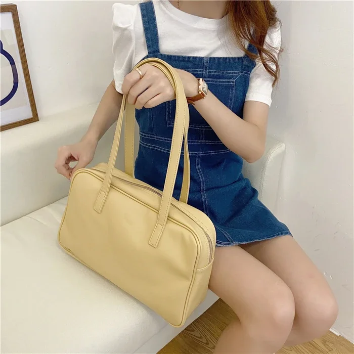 College Style Girls Student Shoulder Bag PU Leather Women Daily Underarm Bag Large Capacity Fashion Ladies Small Tote Handbags