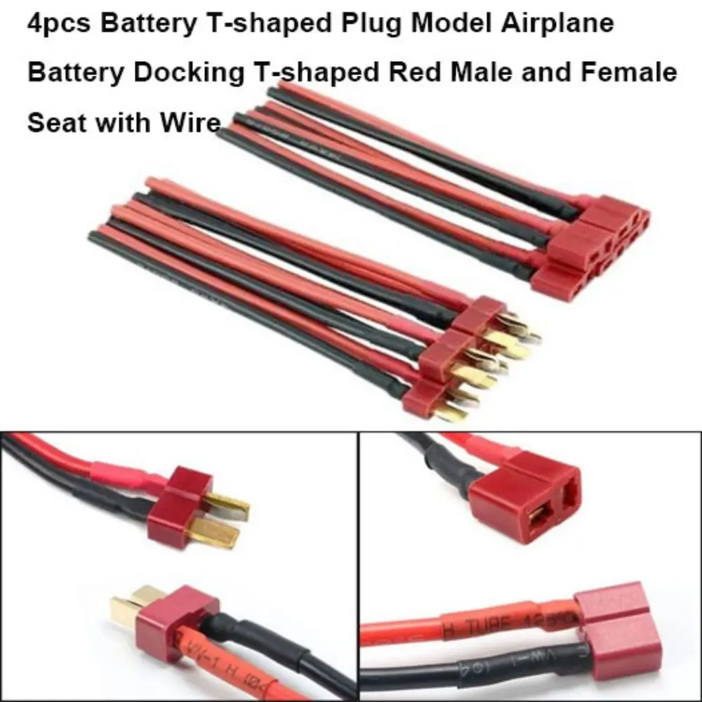 4pcs New T-shaped Battery T-shaped Plug Model with Wire 14AWG/16AWG Airplane Battery Docking 10cm Lithium Battery Docking Plug