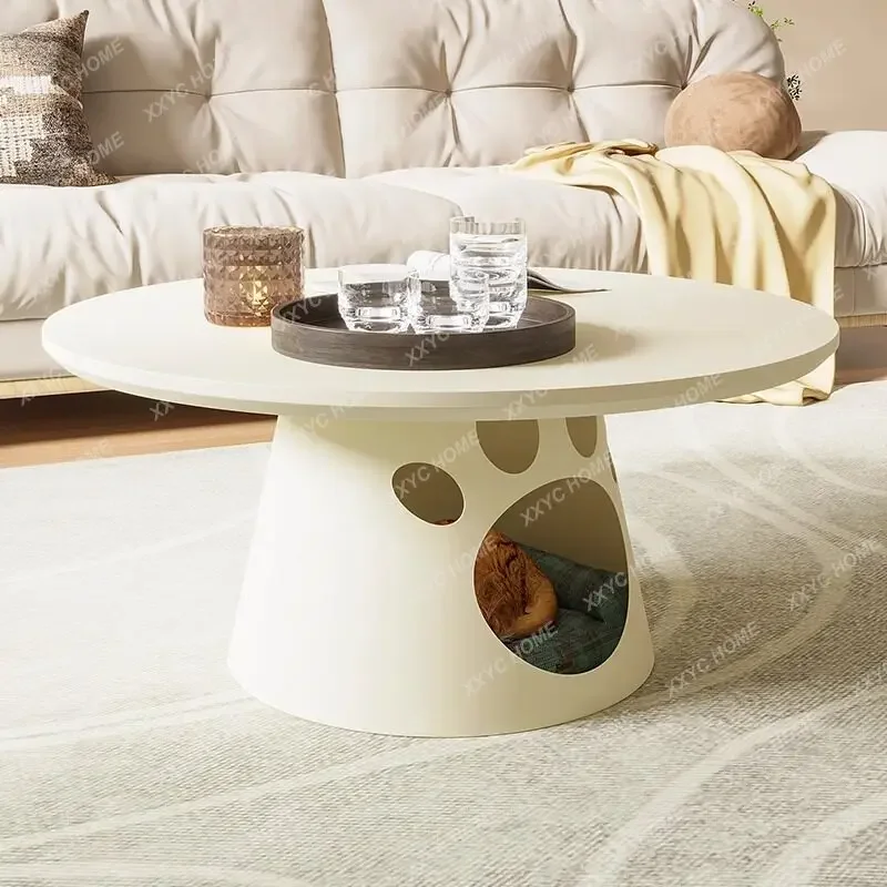 

Creamy style cute personality creative cat nest round coffee table storage small table