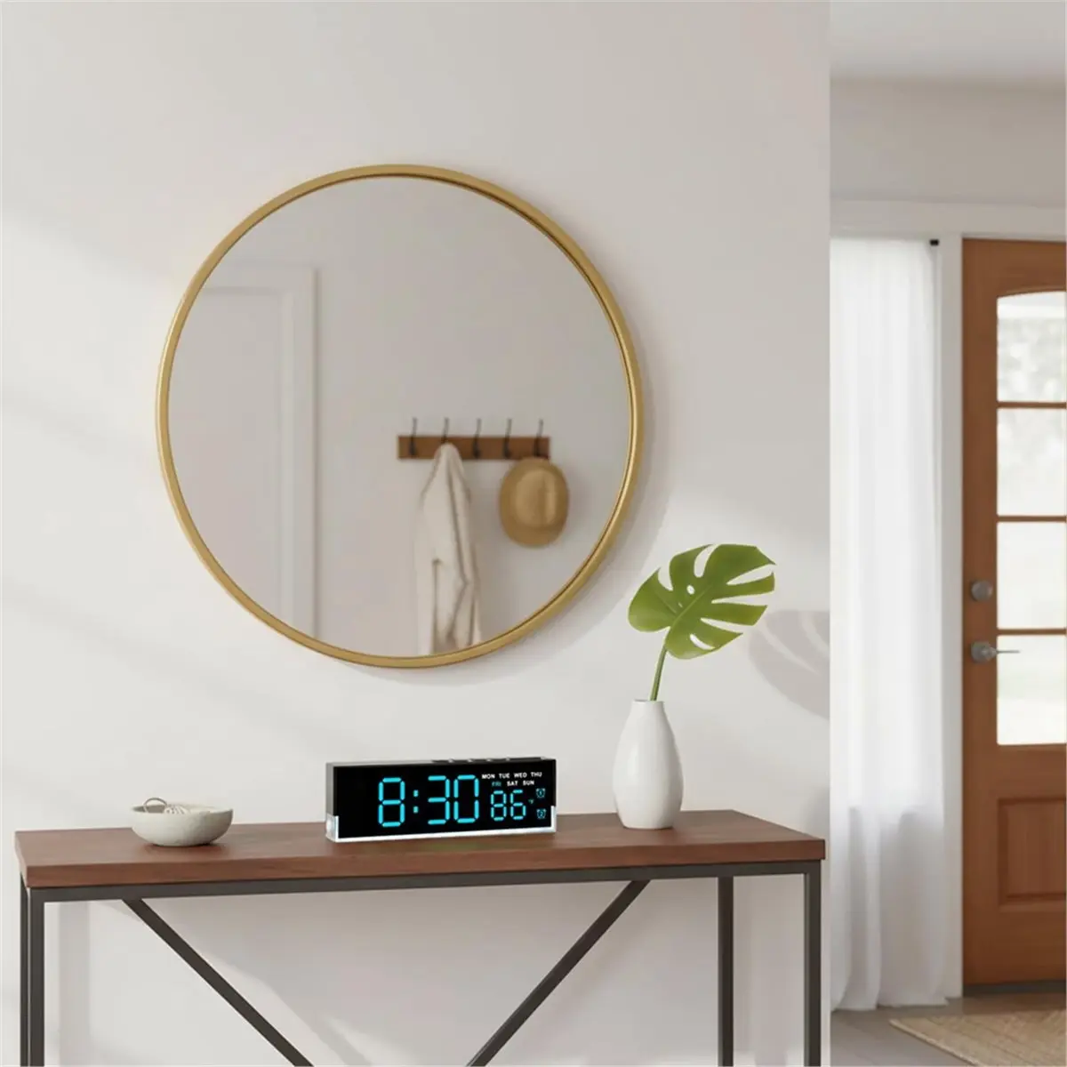 Choice Day 7 Inch LED Digital Alarm Clock with Dual Alarms & Bottom Glow｜Displays Time, Date, Day, Temperature｜3-Level Auto