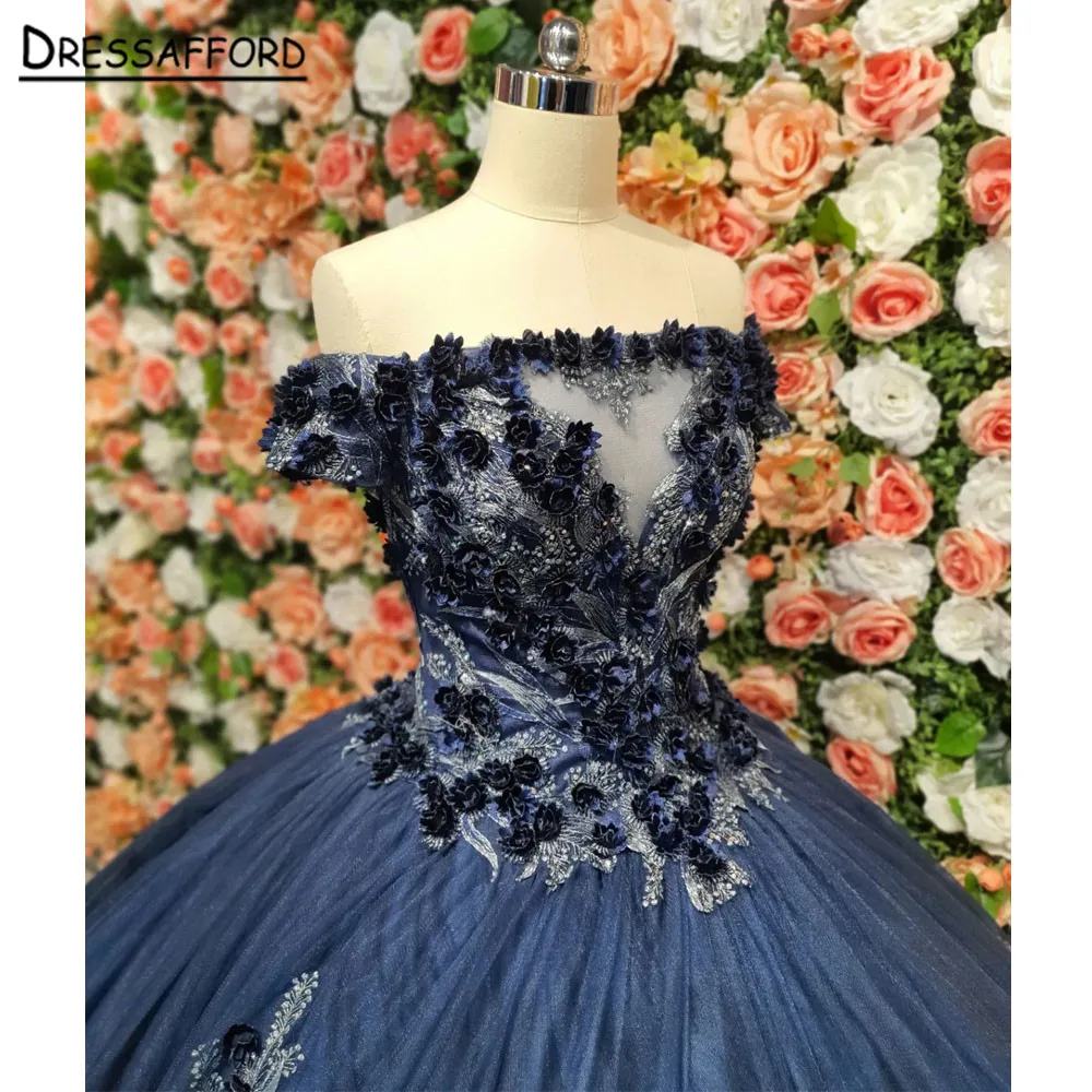 Luxury Blue Quinceanera Dresses 2023 Charro Florals Ball Gown Prom Dress Masquerade Sweet 15 Year old Birthday vestidos de Xv