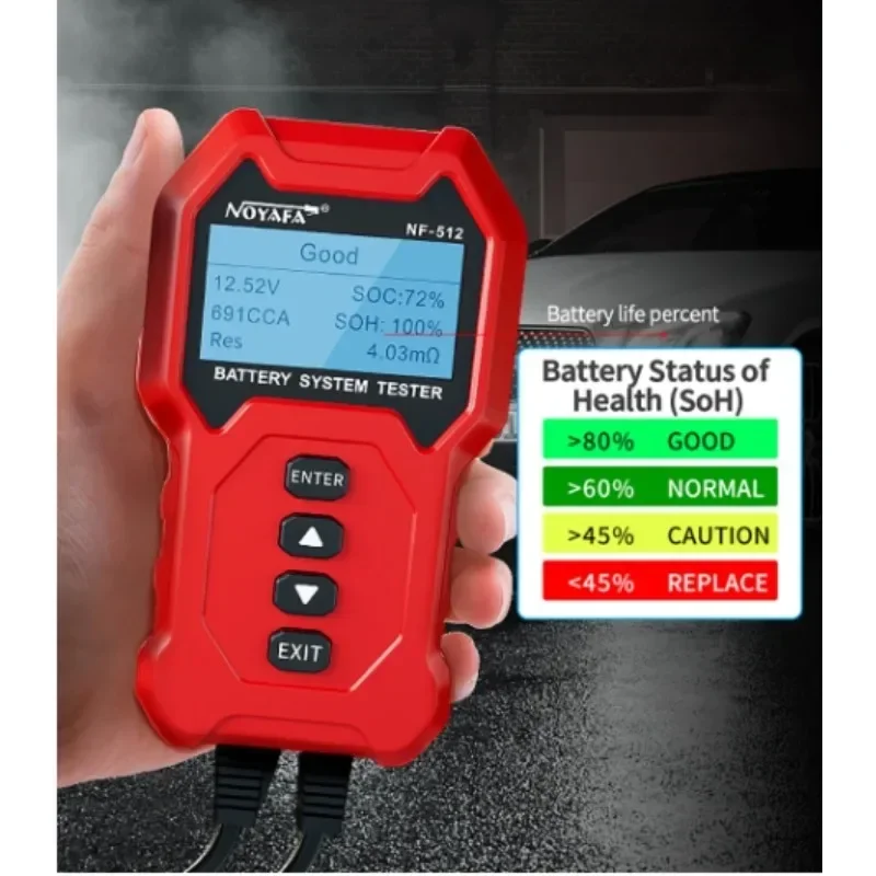 NOYAFA NF-512 Car Battery Tester Analyzer Quick Load Plug Cranking Test Diagnostic Tool for 12V 24V Automotive Batteries