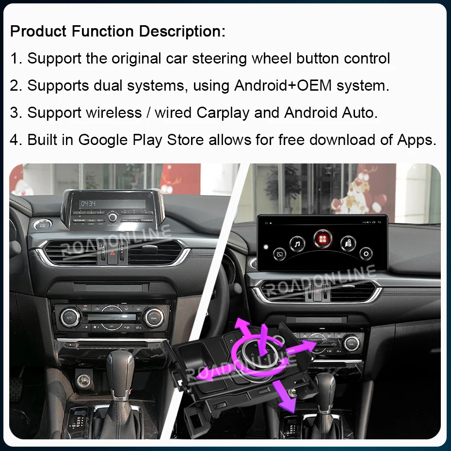 12.3” Android 12 For Mazda 6 Mazda6 2016-2019 Car Multimedia Player Stereo Radio Receiver GPS Touch Screen GPS Wireless CarPlay