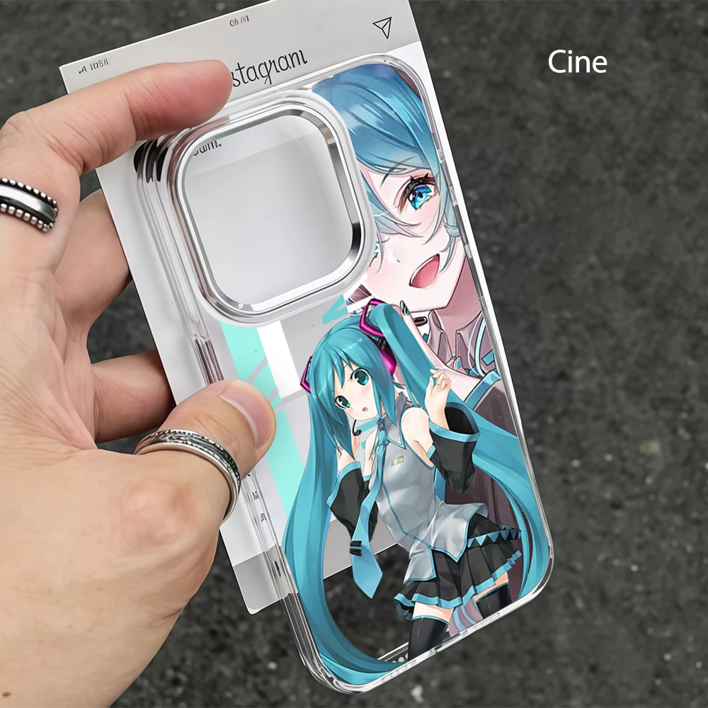Luxury Large Window Candy Color Border Phone Case For iPhone 18 17 16 15 14 13 Pro Max Transparent  Kawaii H-Hatsune Miku