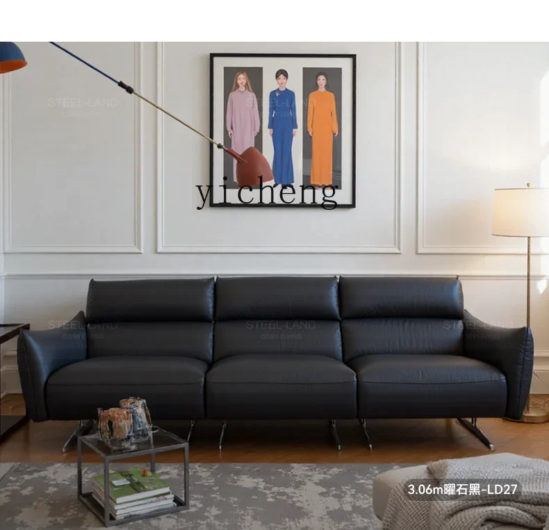 L23 Leather Sofa Minimalist Black Sofa Light Luxury High-footed Down Horizontal Hall Leather Sofa